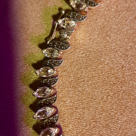 Vintage 925 sterling cz and marcasite tennis style necklace - Picture 2 of 3